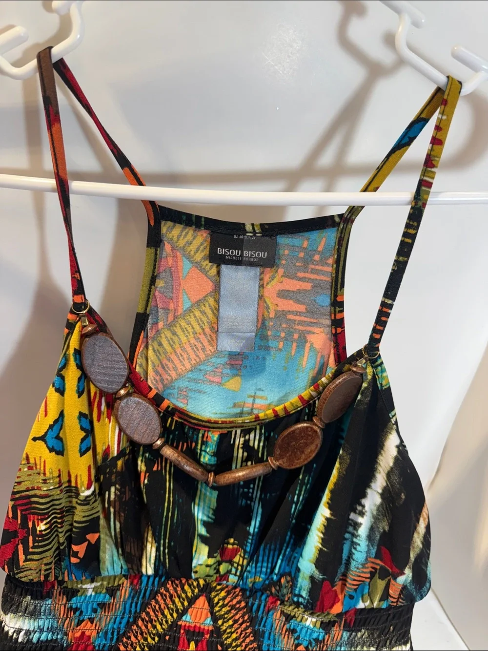 Bisou Bisou Multicolor Tribal Print Midi Dress with Straps